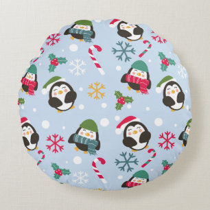Cute Christmas Penguin Round Cushion