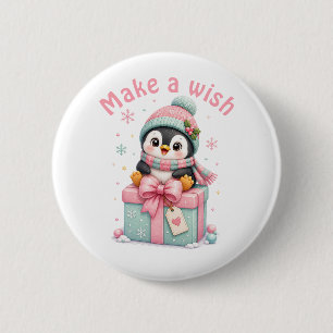 Cute Christmas Penguin Sitting on a Gift Box 6 Cm Round Badge