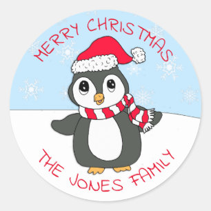 Cute Christmas Penguin Snowflakes Holidays Classic Round Sticker