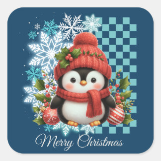 Cute Christmas Penguin Square Sticker