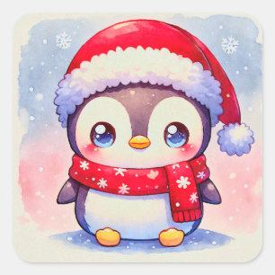 Cute Christmas Penguin Square Sticker