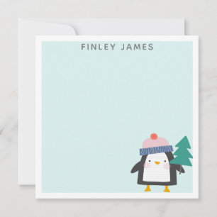 Cute Christmas Penguin Teal Mint Personalised Card