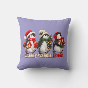Cute Christmas Penguin Waddle Ho Ho Cushion
