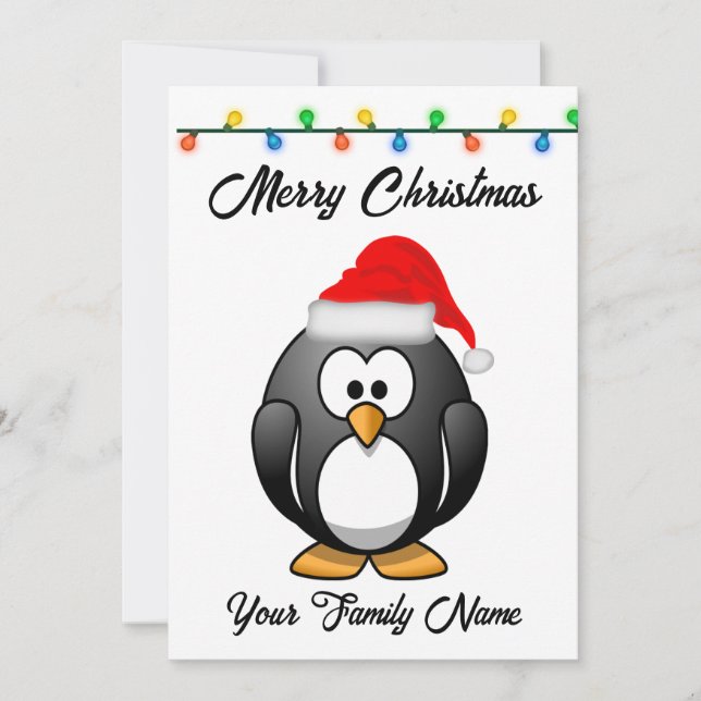 Cute Christmas Penguin with a Santa hat  Holiday Card (Front)