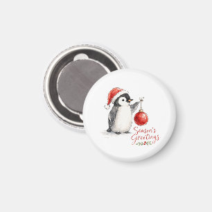 Cute Christmas Penguin with Ornament Magnet