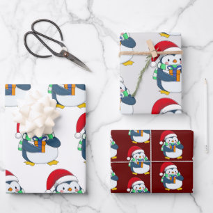 Cute Christmas Penguin Wrapping Paper Sheets
