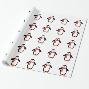 Cute Christmas Penguin Xmas Holiday Red Scarf Wrapping Paper