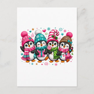 Cute Christmas Penguins Announcement Postcard