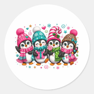 Cute Christmas Penguins Classic Round Sticker