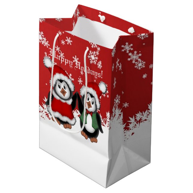 Cute Christmas Penguins Gift Bag (Front Angled)