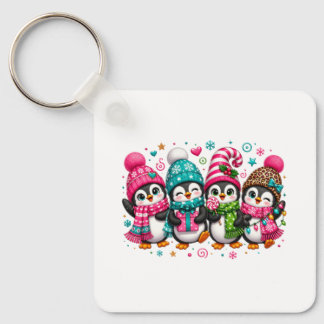 Cute Christmas Penguins Key Ring