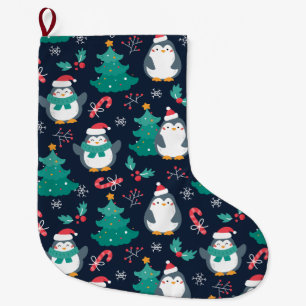 Cute Christmas Penguins Large Christmas Stocking