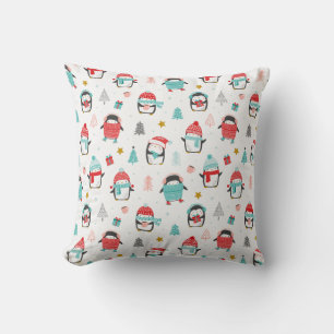 Cute christmas penguins on white cushion