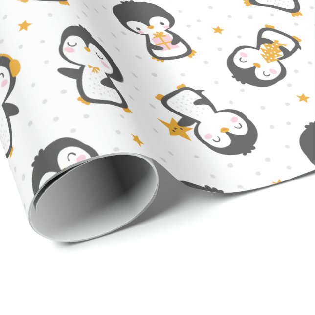 Cute christmas Penguins on white Wrapping Paper (Roll Corner)