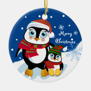 Cute Christmas Penguins ornament with Text