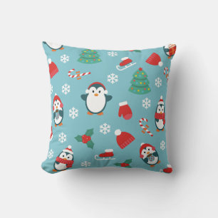 Cute Christmas Penguins Pattern Cushion