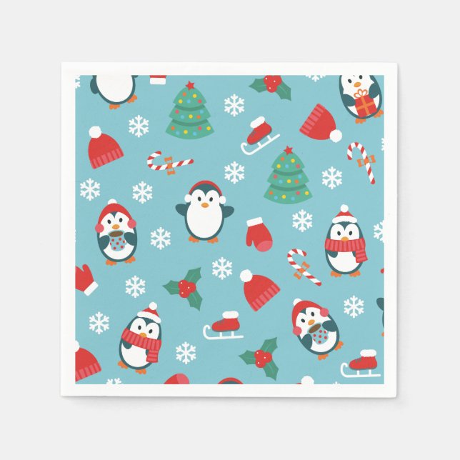 Cute Christmas Penguins Pattern Napkin (Front)