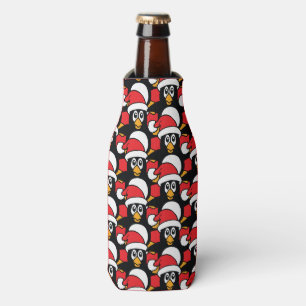 Cute Christmas Penguins Pattern red Bottle Cooler