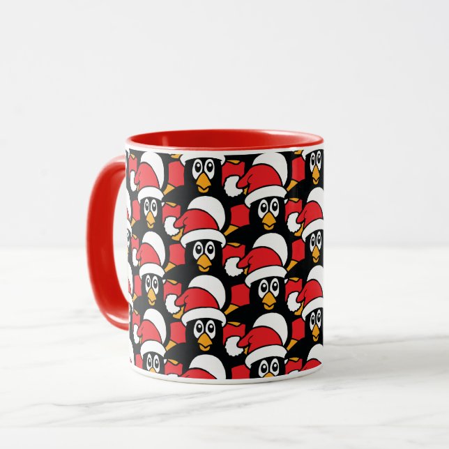 Cute Christmas Penguins Pattern Red Mug (Front Left)