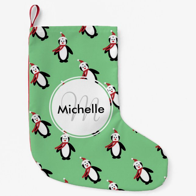 Cute Christmas Penguins Small Christmas Stocking (Front)