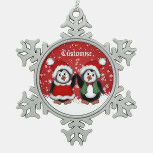 Cute Christmas Penguins Snowflake Ornament