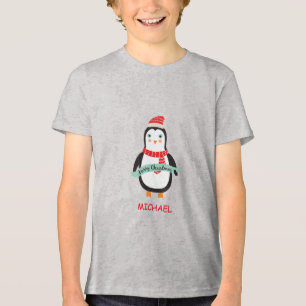 Cute Christmas Penquin "Merry Christmas" Personali Tri-Blend Shirt