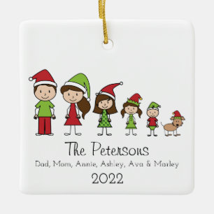 Cute Christmas Personalised Family With Dog Cerami Ceramic Ornament