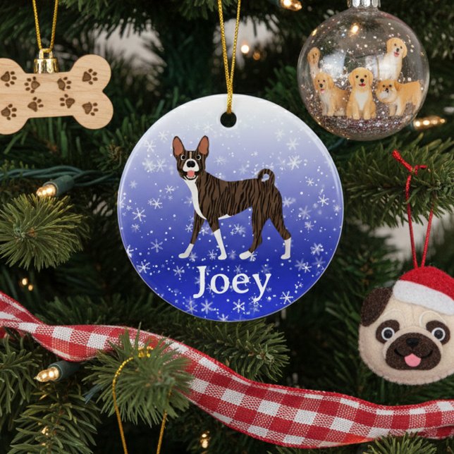 Cute Christmas Personalized  Basenji Brindle Ceramic Tree Decoration (Creator Uploaded)