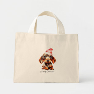 Cute Christmas Pet Dachshund Puppy Mini Tote Bag