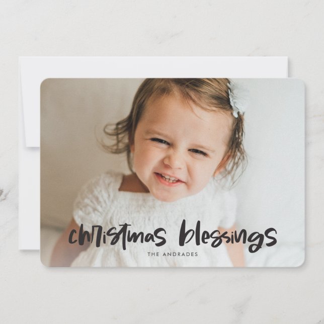 Cute Christmas Photo Family Blue Double Sided Flat Holiday Card (Front)