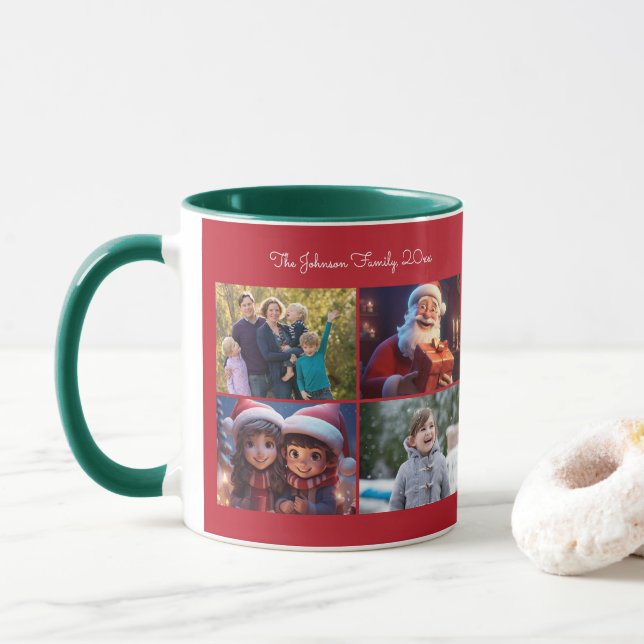 Cute Christmas Photo Family Coffee Mug (With Donut)