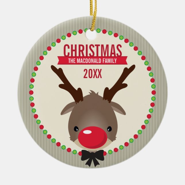CUTE CHRISTMAS PHOTO ORNAMENT ::  reindeer rudolf (Front)