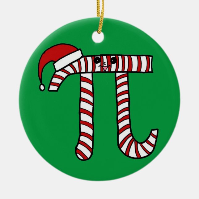 Cute Christmas Pi Ornament (Green Background) (Front)