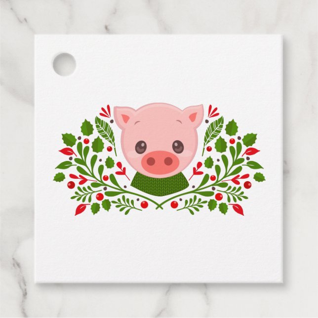 Cute Christmas Pig Favour Tags (Front)