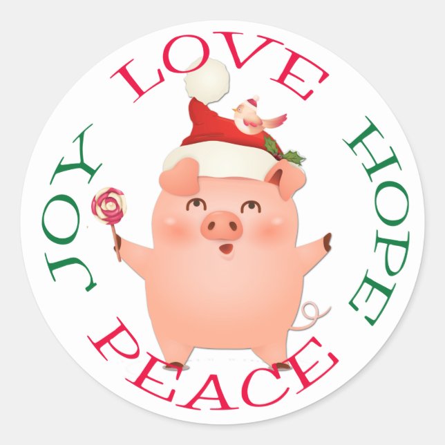 Cute Christmas Pig Hope Peace Classic Round Sticker (Front)