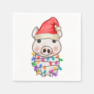 Cute Christmas Pig Lights Napkin