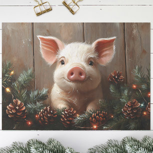 Cute Christmas Pig Rustic Painting Decoupage Tissue Paper