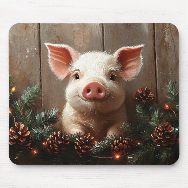 Cute Christmas Pig Rustic Painting Mouse Mat (Front)