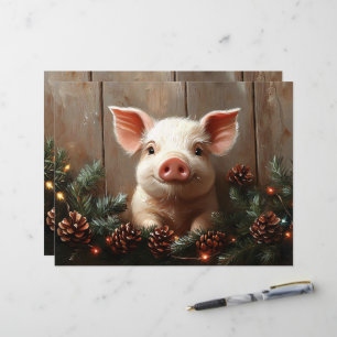 Cute Christmas Pig Rustic Scrapbook Paper