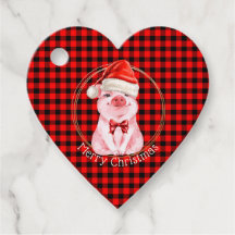 Cute Christmas Pig With Buffalo Plaid Red Funny