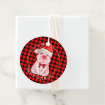 Cute Christmas Pig With Buffalo Plaid Red Funny