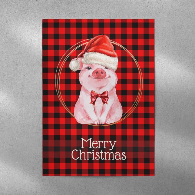 Cute Christmas Pig With Buffalo Plaid Red Funny Holiday Card (Creator Uploaded)