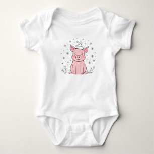 Cute Christmas Piglet with Snow Baby Bodysuit