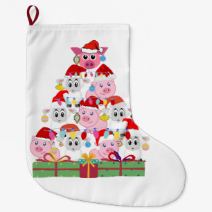 Cute Christmas Pigs and Sheep Large Christmas Stocking