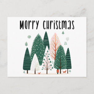 Cute Christmas Pine Tree Woodland Family Holiday Postcard
