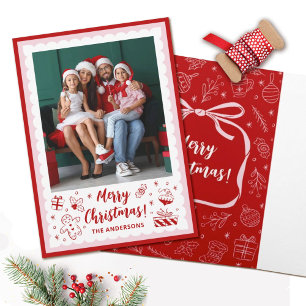 Cute Christmas Pink Bow Holiday Photo Card