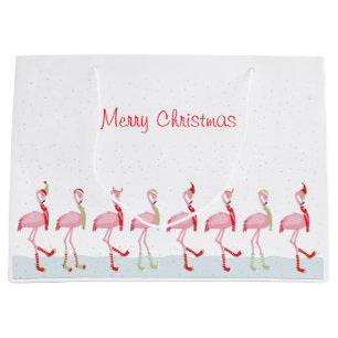 Cute Christmas Pink Flamingo Large Gift Bag