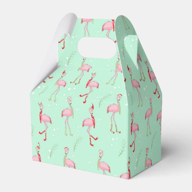Cute Christmas pink flamingo pattern Favour Box (Front Side)
