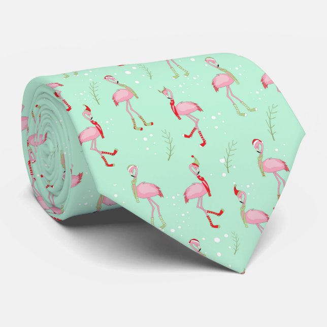 Cute Christmas pink flamingo pattern Tie (Rolled)