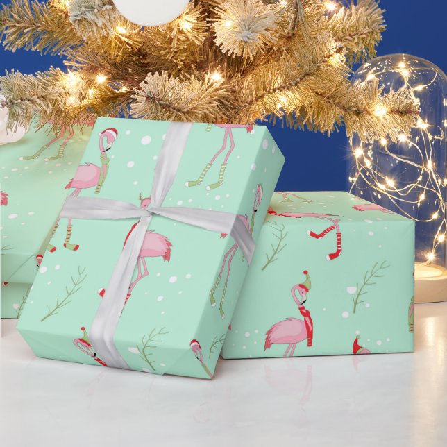 Cute Christmas pink flamingo pattern Wrapping Paper (Holidays)